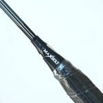 Alt Text: Maxbolt Blade badminton racqut (silver/blue), 35 lbs string tension. Visit probadminton.in.

