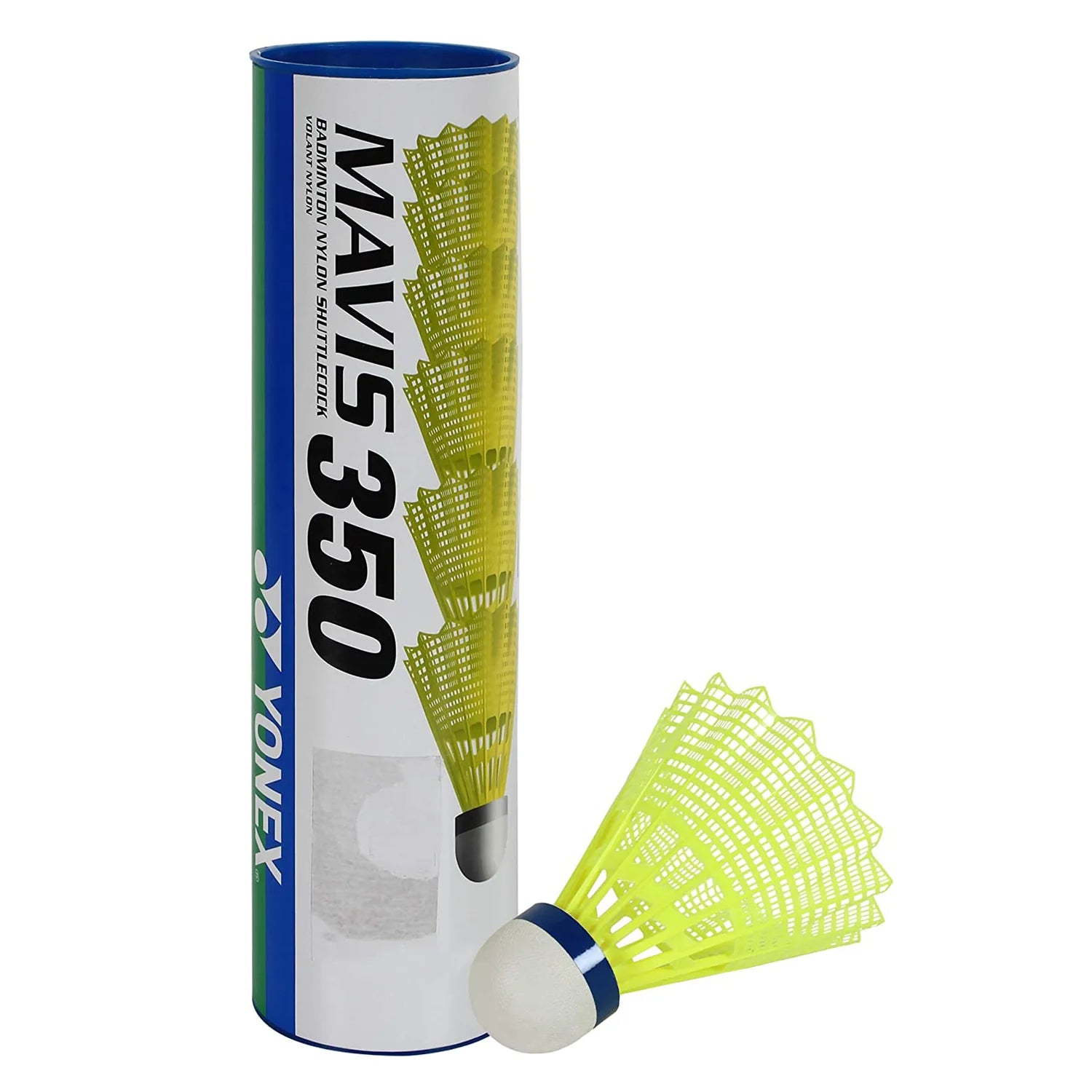 "Yonex Mavis 350 Blue Cap White Nylon Shuttlecock - Pro Badminton Training Shuttle with Cork Base