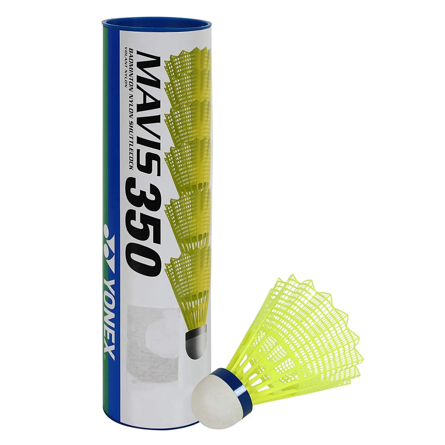 "Yonex Mavis 350 Blue Cap White Nylon Shuttlecock - Pro Badminton Training Shuttle with Cork Base