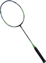Close-up of the isometric head shape and string pattern on the racket.

