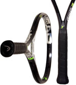 Alt Text: "Head MXG 3 Tennis Racquet resting on a court, ready for play. This graphite racquet offers superior playability. Shop tennis gear at ProBadminton.in."

