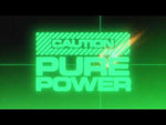 Digital graphic with 'Caution Pure Power' text on a green background