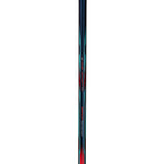 A dynamic action shot of a badminton player's hand and arm in mid-swing, holding the Li-Ning Aeronaut 9000. The photo captures the racket in motion, highlighting its flexible shaft and balanced feel during an aggressive stroke.

