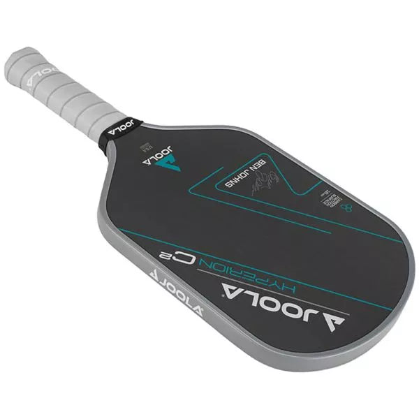 Full view of Hyperion C2 CFS 16 with dimensions: "Full view of the Joola Ben Johns Hyperion C2 CFS 16 Pickleball Paddle, with callouts for its length and width."