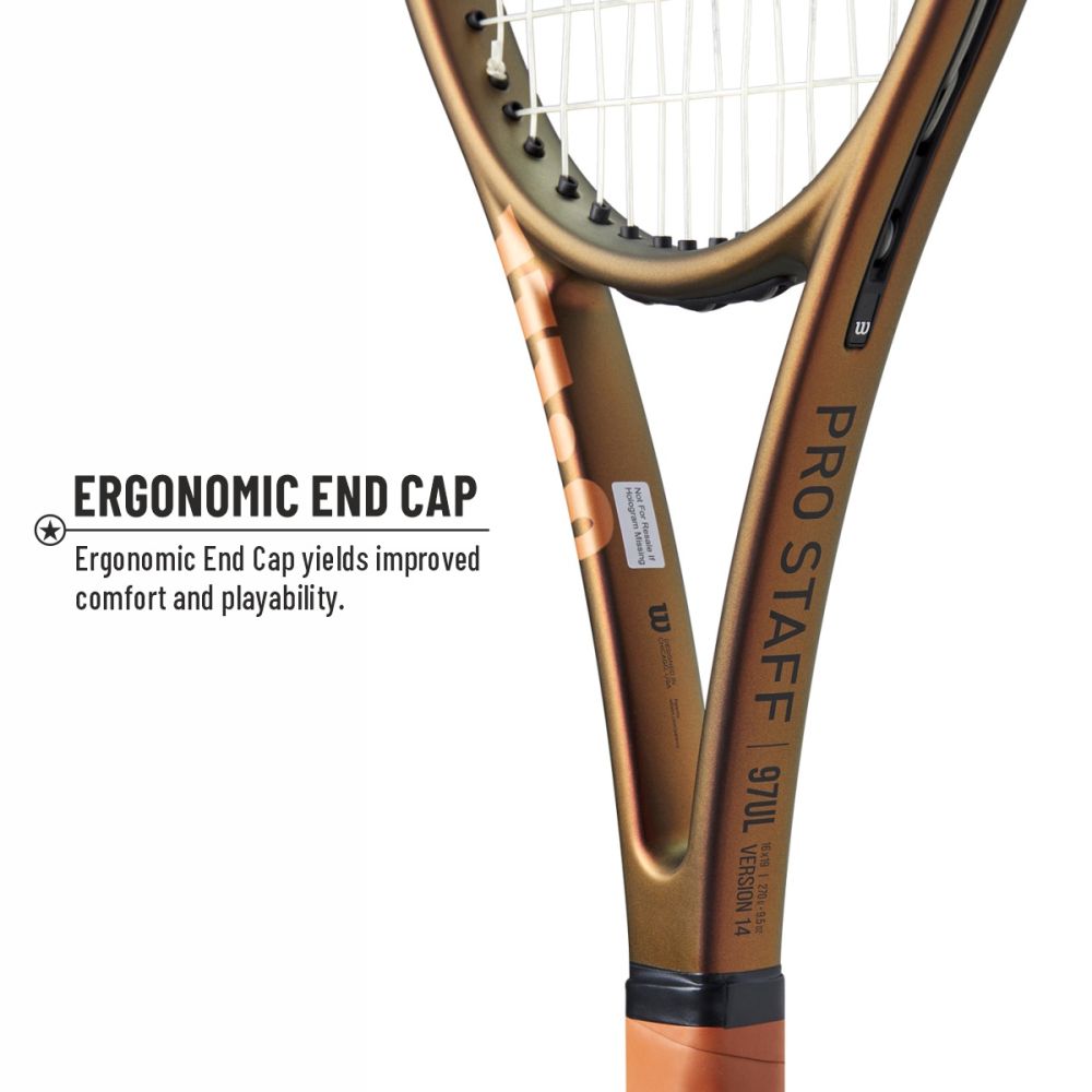 Wilson Pro Staff 97L V14 tennis racket and a badminton racket, illustrating the diverse range of sports equipment offered by ProBadminton.in.