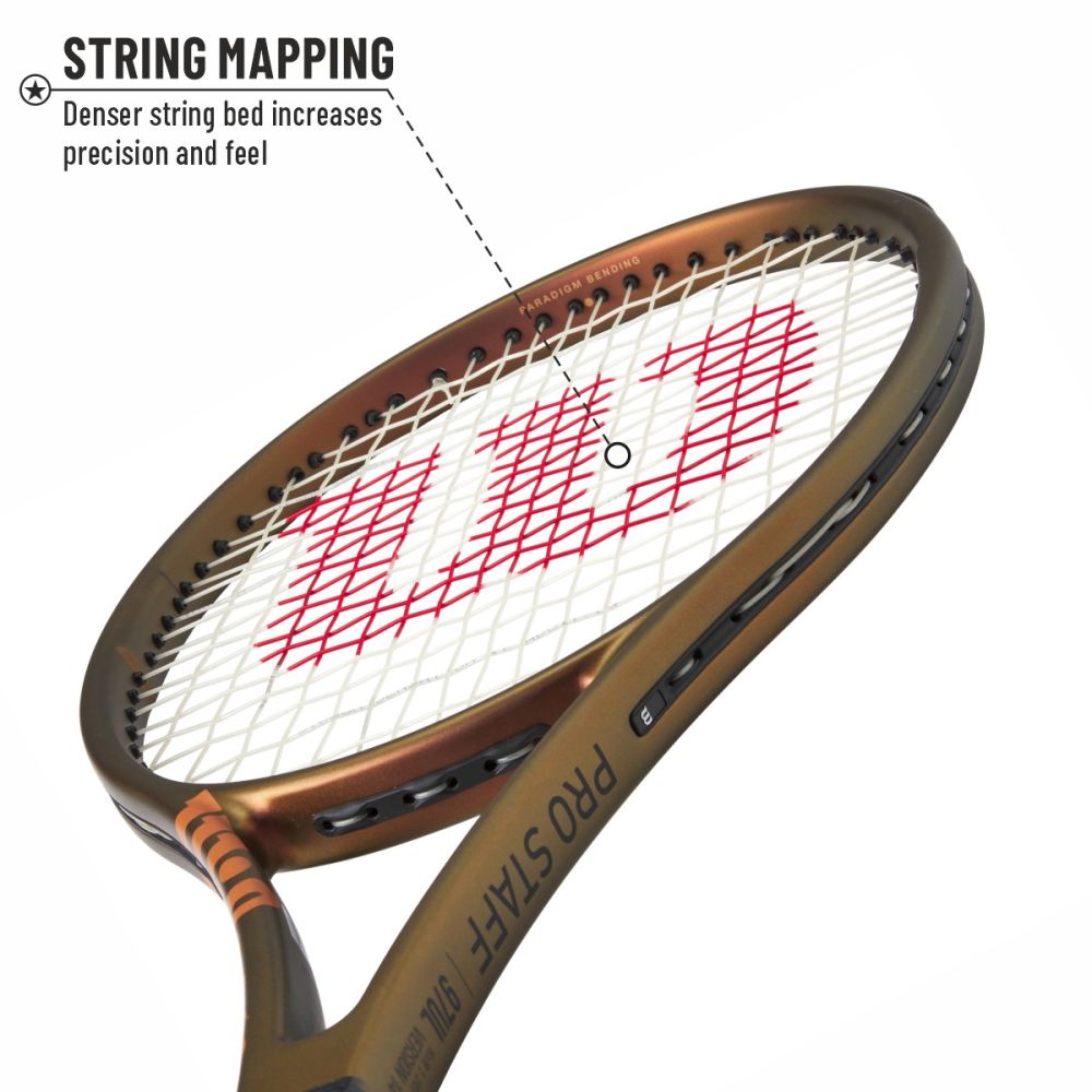 The Wilson Pro Staff 97L V14 tennis racket alongside other Wilson India equipment, showcasing the brand's complete lineup available at ProBadminton.in.