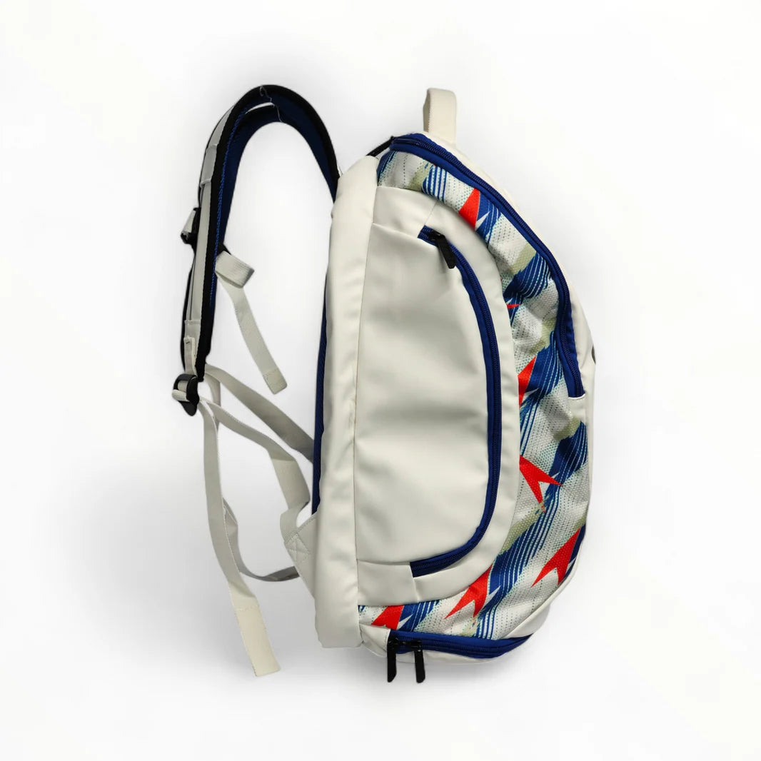 Player wearing Yonex ADP1-0812 badminton rucksack ergonomic features