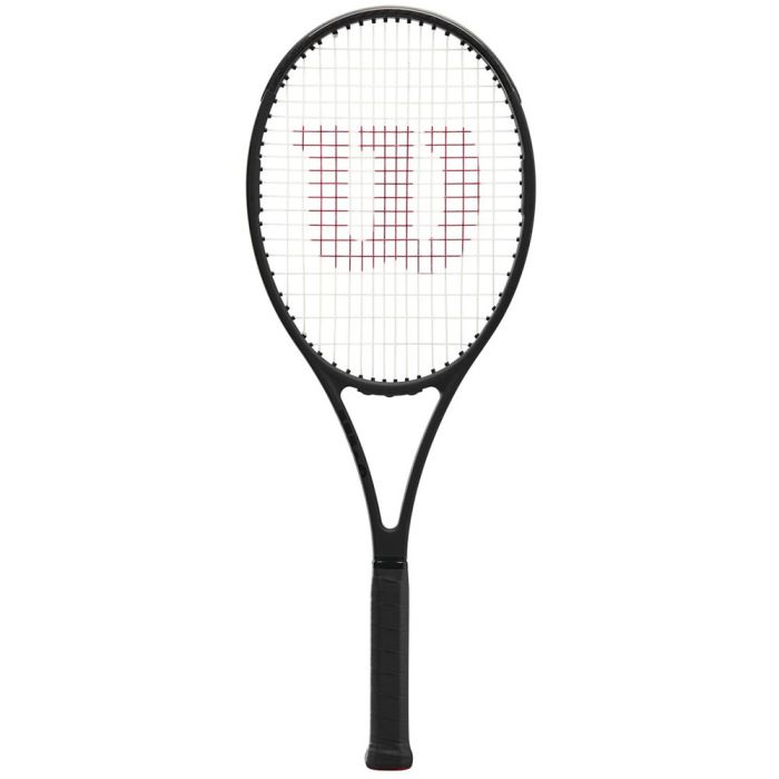 Alt Text: Wilson Pro Staff 97 Autograph tennis rackett displayed, emphasizing its design for ultimate power and precision, as used by Roger Federer. Available at ProBadminton.in.