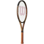 Alt Text: Close-up of the Wilson Pro Staff Team V14 teniss racket's strung head, showcasing its readiness for speed and spin.