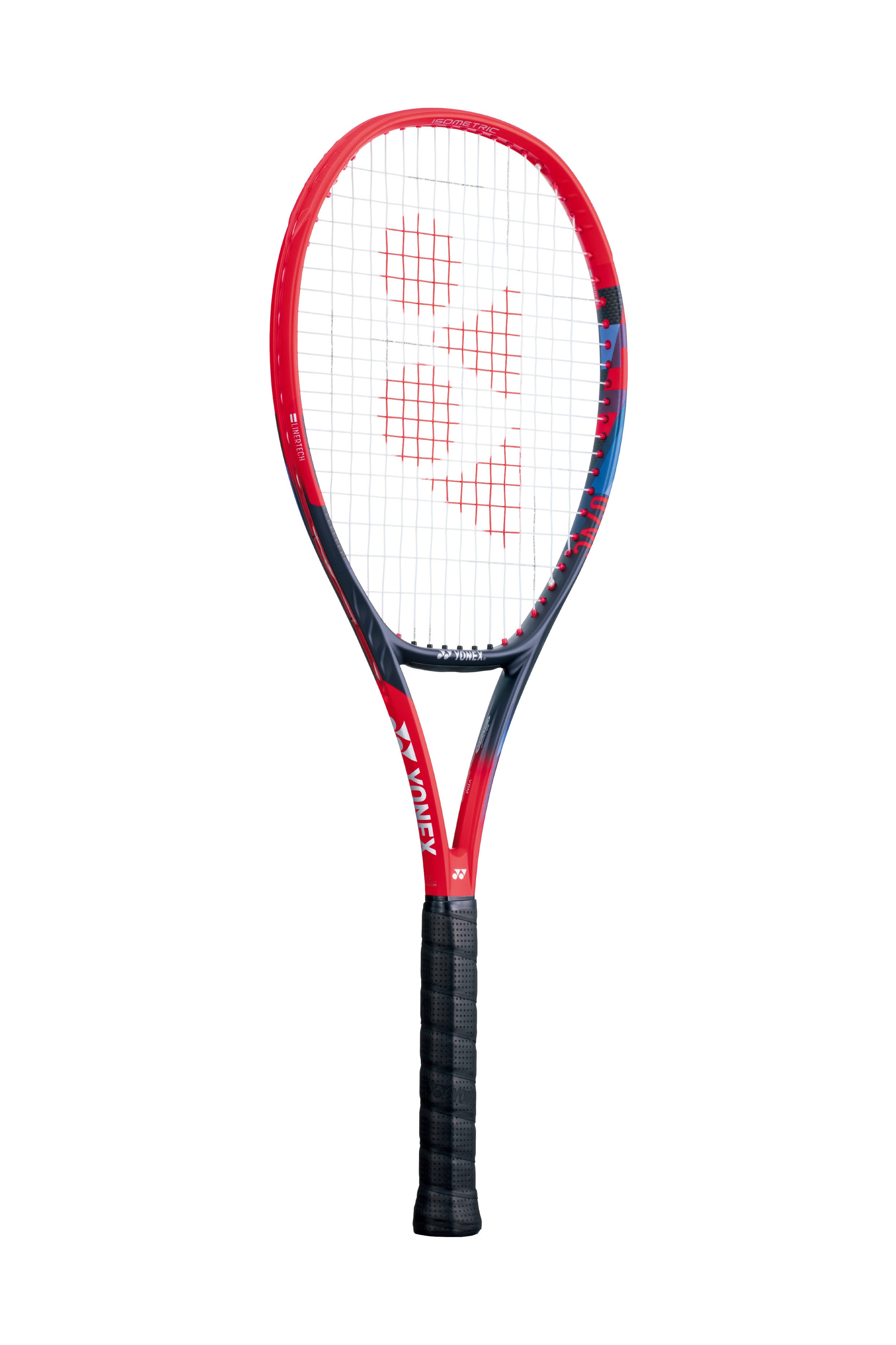 Yonex VCORE 98 Tennis Racquet (305g) in a striking Scarlet red, showcasing its full frame design and modern aesthetic, available at Probadminton.in.