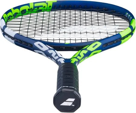 Detailed shot of the Babolat Boost Drive's (Babolat Boost Drive Racquet) grip, designed for arm comfort and control, a great value from probadminton.in.