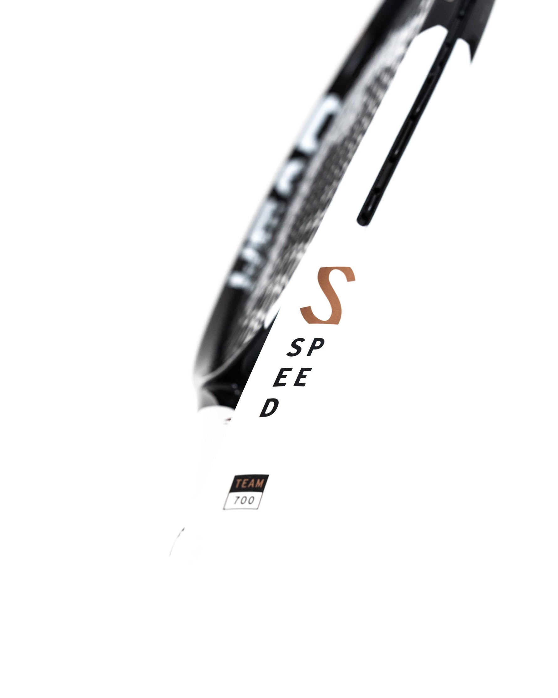 Close-up of the HEAD logo on the racquet's throat, visible on the HEAD Speed Team L 2022 model, signifying quality and brand trust. Authentic products at ProBadminton.in.