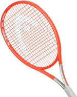 Overhead view of the HEAD Radical S 2021 racquet's 98 sq. in. head size, highlighting its control-oriented sweet spot for precise shots in a "misspell match." Buy yours at ProBadminton.in