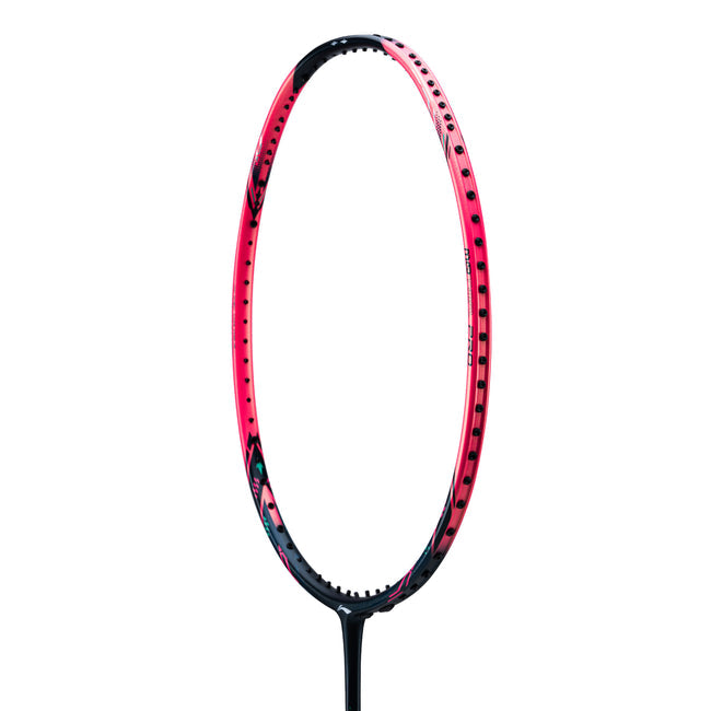Lining halbertec motor pro racket held by a professional badminton player.

