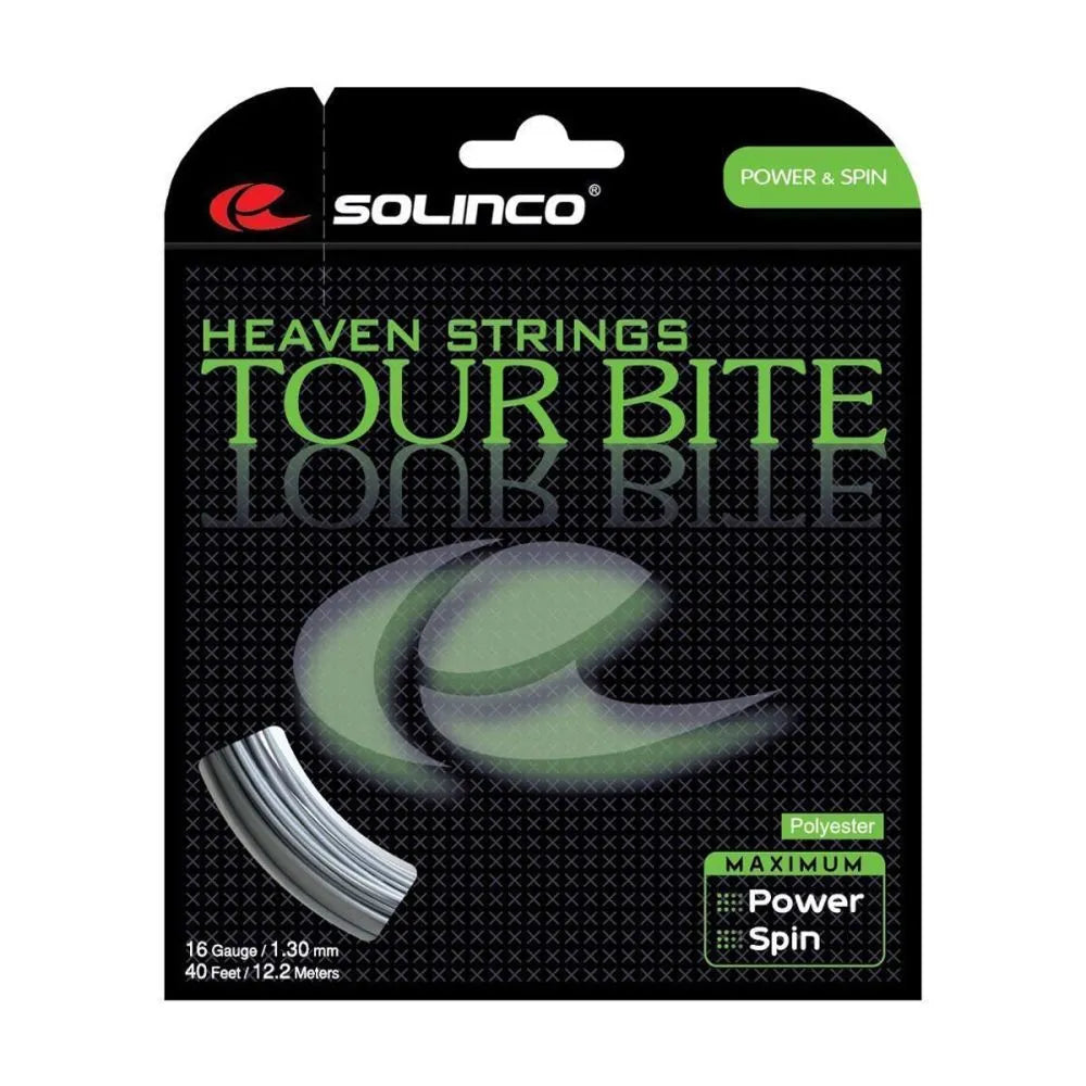 SOLINCO Tour Bite tennis string cut from reel 16g 1.30mm silver – high spin poly monofilament