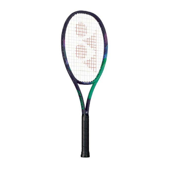 Full Racquet View (Front): Yonex VCORE Pro Game tennis racquet in green and purple, showcasing its full design, ideal for intermediate players, available at ProBadminton.in.