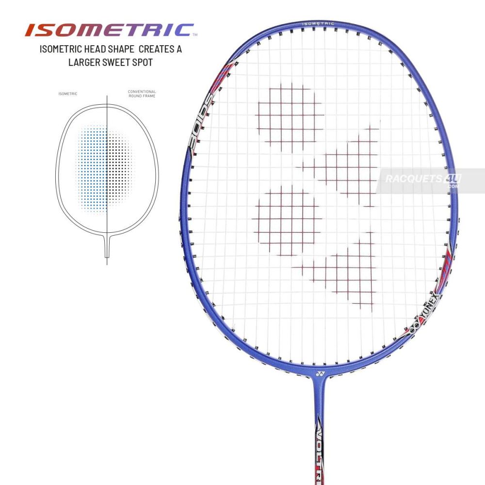 Close-up of the Yonex Voltric Lite 35I racket, showcasing the ultra-thin shaft enabled by NANOMETRIC technology, perfect for rapid swings.
