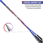 Detailed view of the Yonex Voltric Lite 35I racket, focusing on the graphite material and its construction for a blend of speed and control.