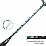 Studio shot of the Yonex Voltric Lite 47i badminton racquet, illustrating its design for lightning head speed and precise control.