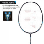Visual representation of the Yonex Voltric Lite 47i racket, emphasizing the smooth, comfortable impact it provides thanks to its vibration-reducing core.
