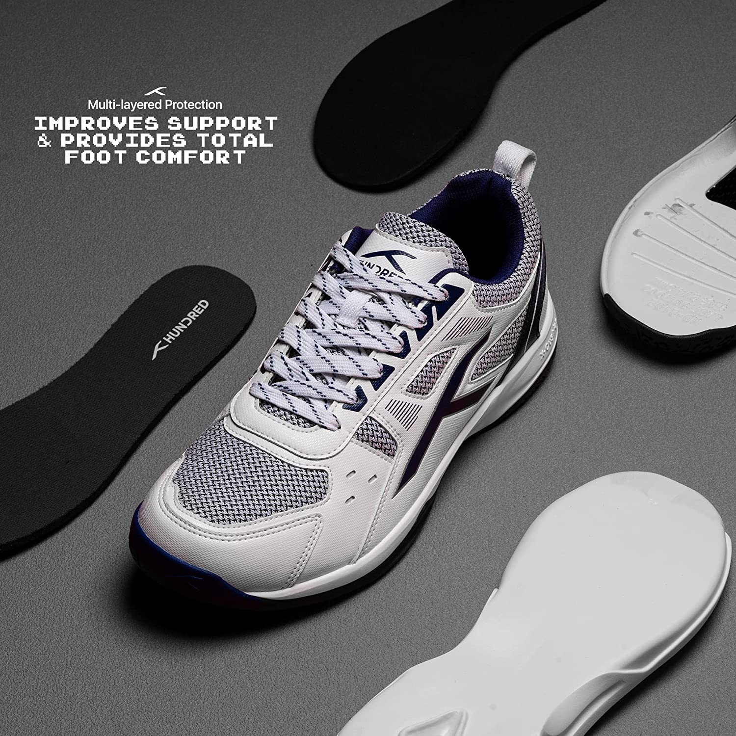 HUNDRED Raze Badminton Shoes (White / Navy)